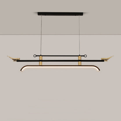 Traditional Chinese Cloud Carving Resin Decorative Iron Linear LED Island Light Pendant Light For Living Room