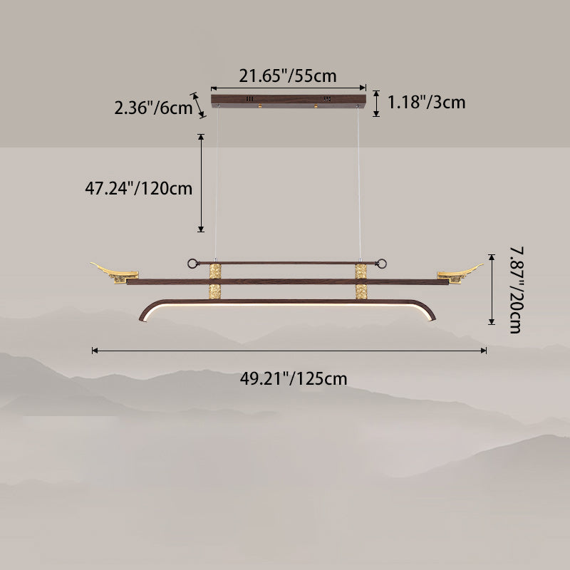 Traditional Chinese Cloud Carving Resin Decorative Iron Linear LED Island Light Pendant Light For Living Room