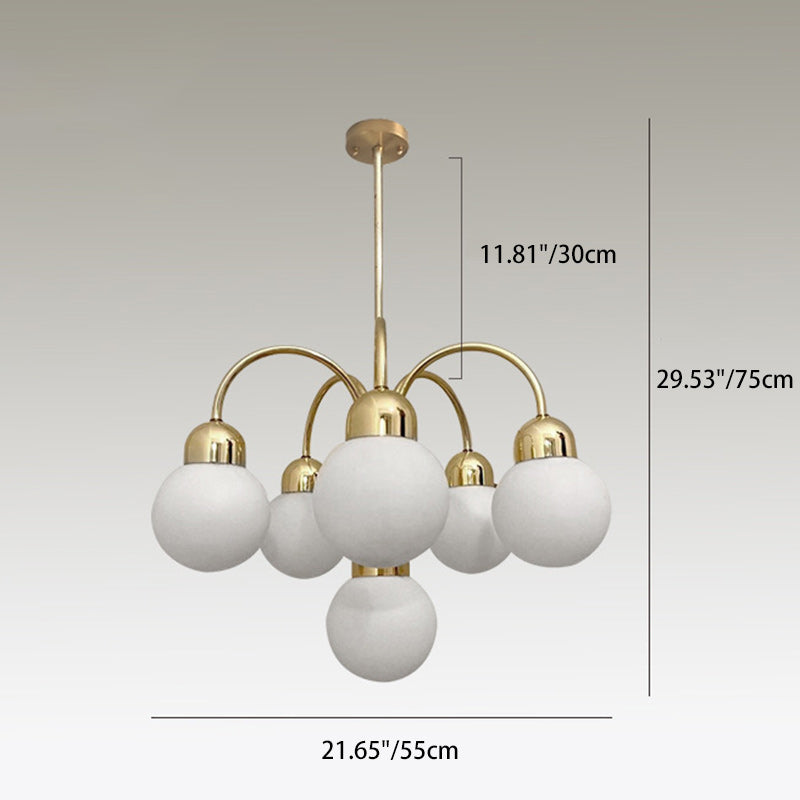 Modern Mid-Century Iron Arc Rod Glass Ball Shade 6-Light Chandelier For Living Room
