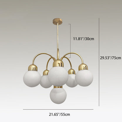 Modern Mid-Century Iron Arc Rod Glass Ball Shade 6-Light Chandelier For Living Room