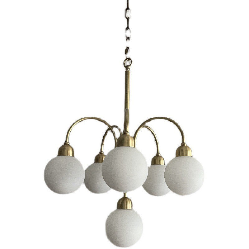 Modern Mid-Century Iron Arc Rod Glass Ball Shade 6-Light Chandelier For Living Room