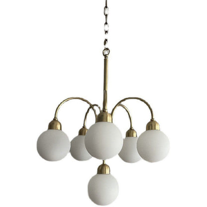 Modern Mid-Century Iron Arc Rod Glass Ball Shade 6-Light Chandelier For Living Room