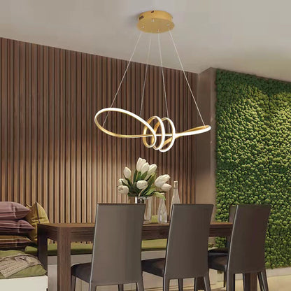 Contemporary Creative Curved Aluminum Ring LED Pendant Light For Living Room