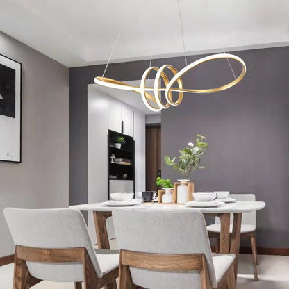 Contemporary Creative Curved Aluminum Ring LED Pendant Light For Living Room