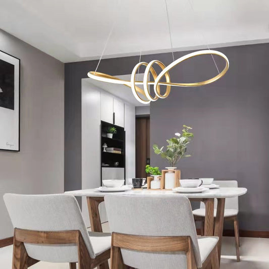 Contemporary Creative Curved Aluminum Ring LED Pendant Light For Living Room
