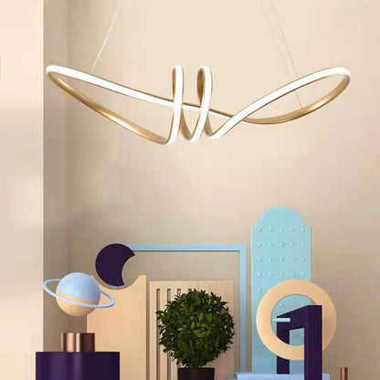Contemporary Creative Curved Aluminum Ring LED Pendant Light For Living Room