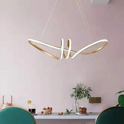 Contemporary Creative Curved Aluminum Ring LED Pendant Light For Living Room