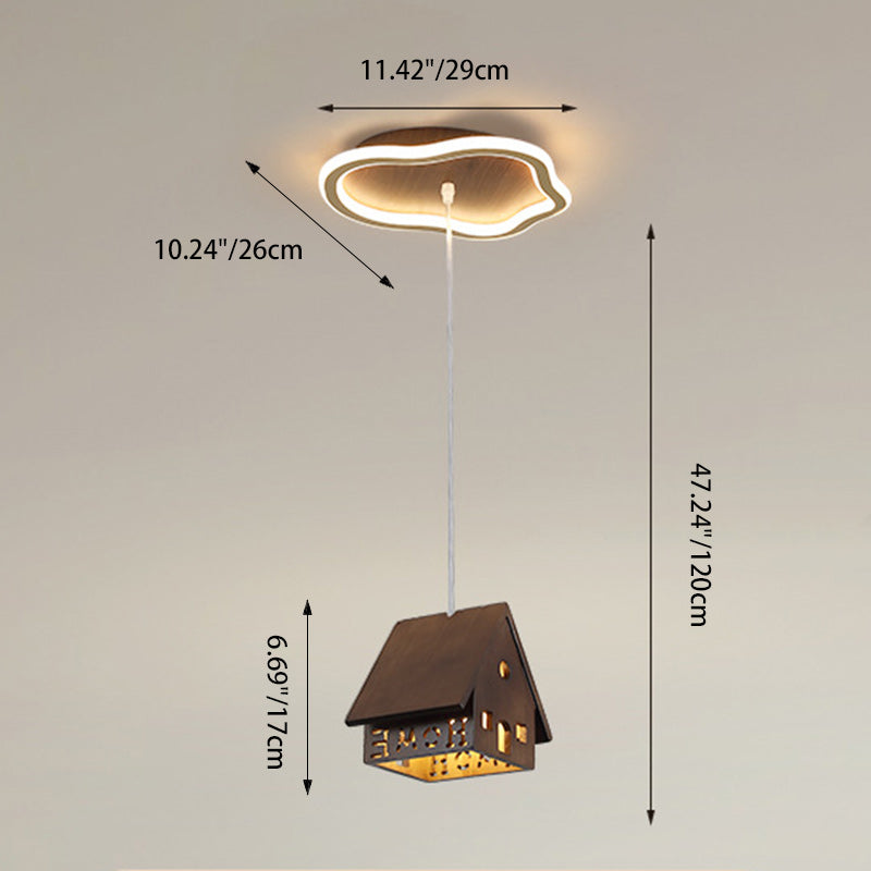 Contemporary Creative Solid Wood Cabin Iron Aluminum Cloud Shade LED Pendant Light For Living Room