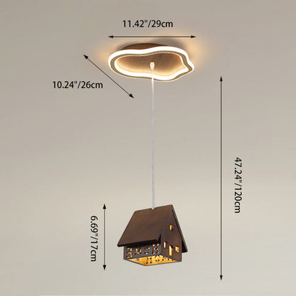 Contemporary Creative Solid Wood Cabin Iron Aluminum Cloud Shade LED Pendant Light For Living Room