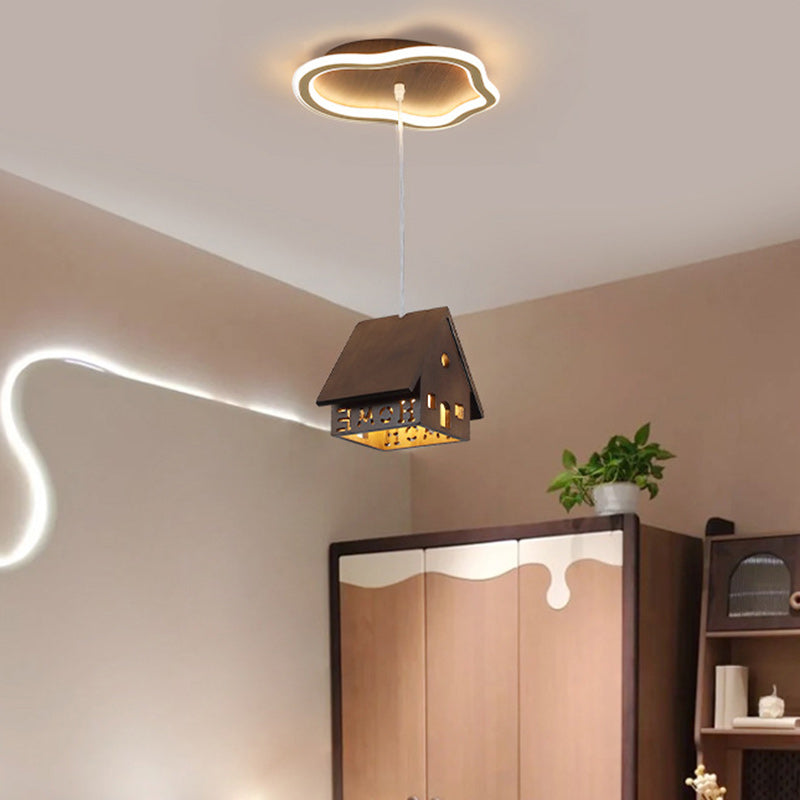 Contemporary Creative Solid Wood Cabin Iron Aluminum Cloud Shade LED Pendant Light For Living Room