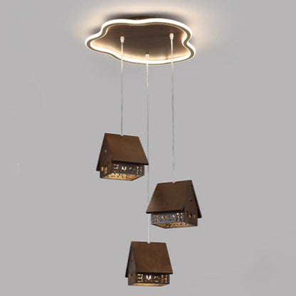 Contemporary Creative Solid Wood Cabin Iron Aluminum Cloud Shade LED Pendant Light For Living Room