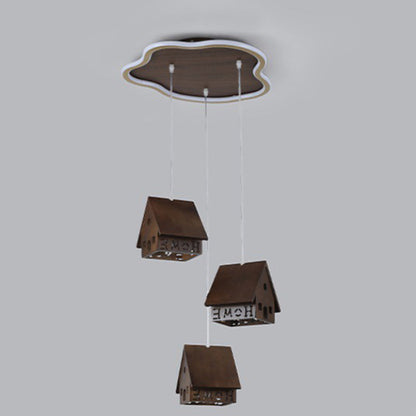 Contemporary Creative Solid Wood Cabin Iron Aluminum Cloud Shade LED Pendant Light For Living Room