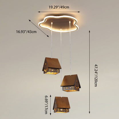 Contemporary Creative Solid Wood Cabin Iron Aluminum Cloud Shade LED Pendant Light For Living Room