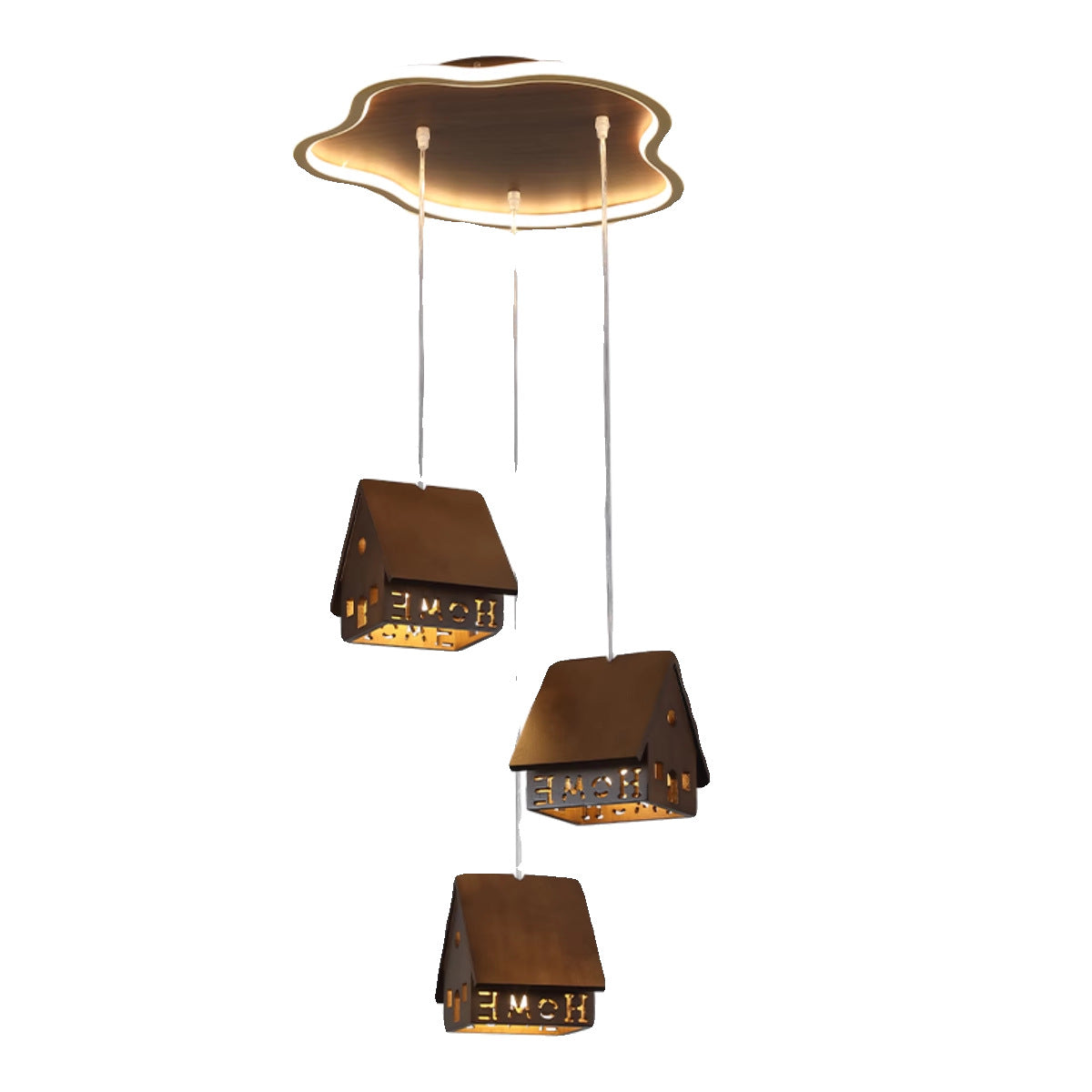 Contemporary Creative Solid Wood Cabin Iron Aluminum Cloud Shade LED Pendant Light For Living Room