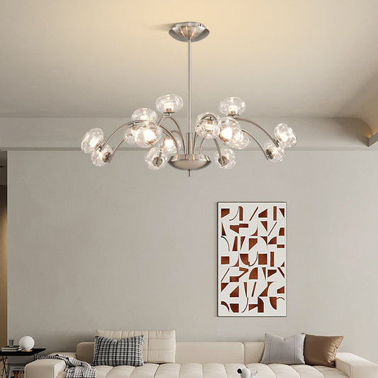 Contemporary Luxury Curved Iron Frame Clear Glass Round Shade LED Chandelier For Living Room