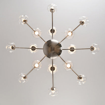 Contemporary Luxury Curved Iron Frame Clear Glass Round Shade LED Chandelier For Living Room