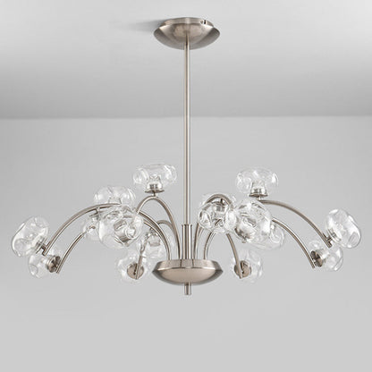 Contemporary Luxury Curved Iron Frame Clear Glass Round Shade LED Chandelier For Living Room