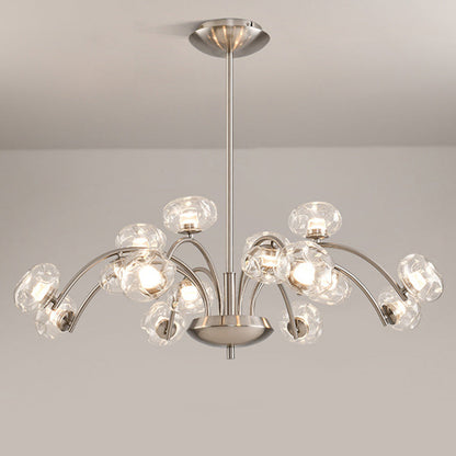 Contemporary Luxury Curved Iron Frame Clear Glass Round Shade LED Chandelier For Living Room