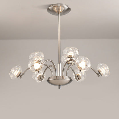 Contemporary Luxury Curved Iron Frame Clear Glass Round Shade LED Chandelier For Living Room