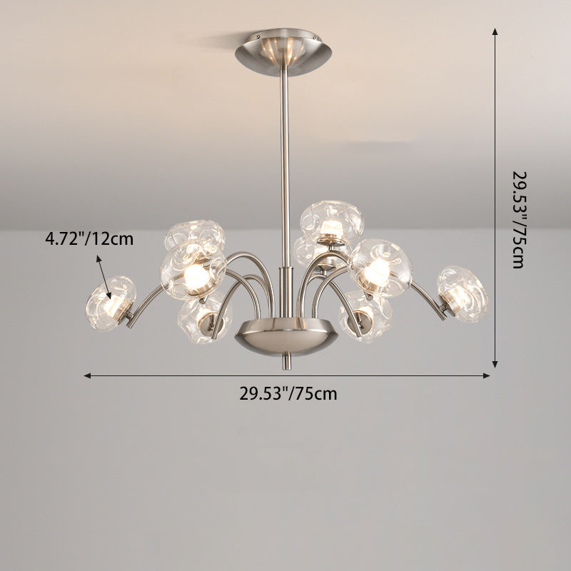 Contemporary Luxury Curved Iron Frame Clear Glass Round Shade LED Chandelier For Living Room