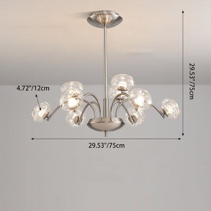 Contemporary Luxury Curved Iron Frame Clear Glass Round Shade LED Chandelier For Living Room