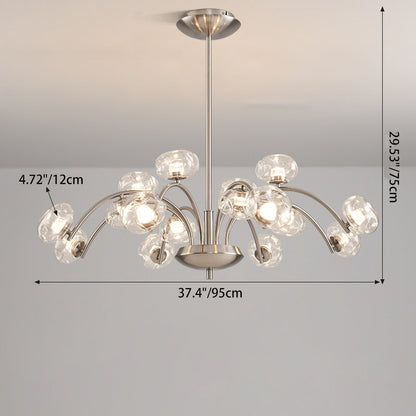 Contemporary Luxury Curved Iron Frame Clear Glass Round Shade LED Chandelier For Living Room
