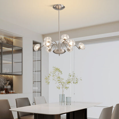 Contemporary Luxury Curved Iron Frame Clear Glass Round Shade LED Chandelier For Living Room