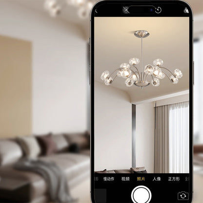 Contemporary Luxury Curved Iron Frame Clear Glass Round Shade LED Chandelier For Living Room
