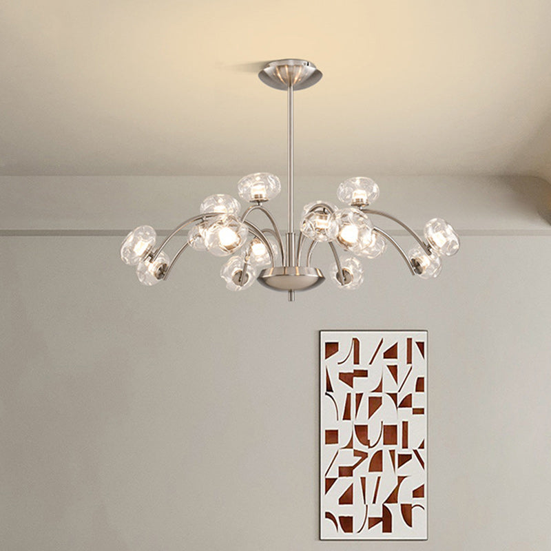 Contemporary Luxury Curved Iron Frame Clear Glass Round Shade LED Chandelier For Living Room