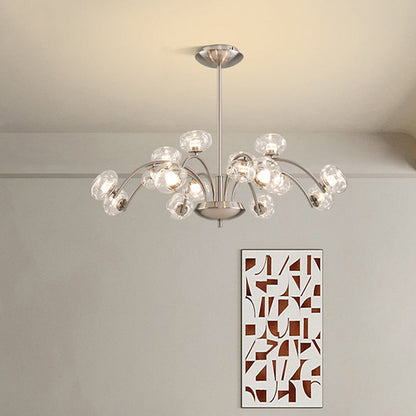 Contemporary Luxury Curved Iron Frame Clear Glass Round Shade LED Chandelier For Living Room