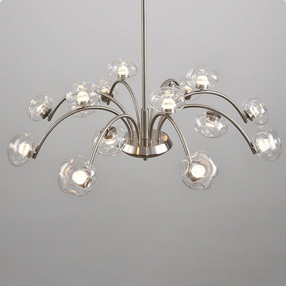 Contemporary Luxury Curved Iron Frame Clear Glass Round Shade LED Chandelier For Living Room