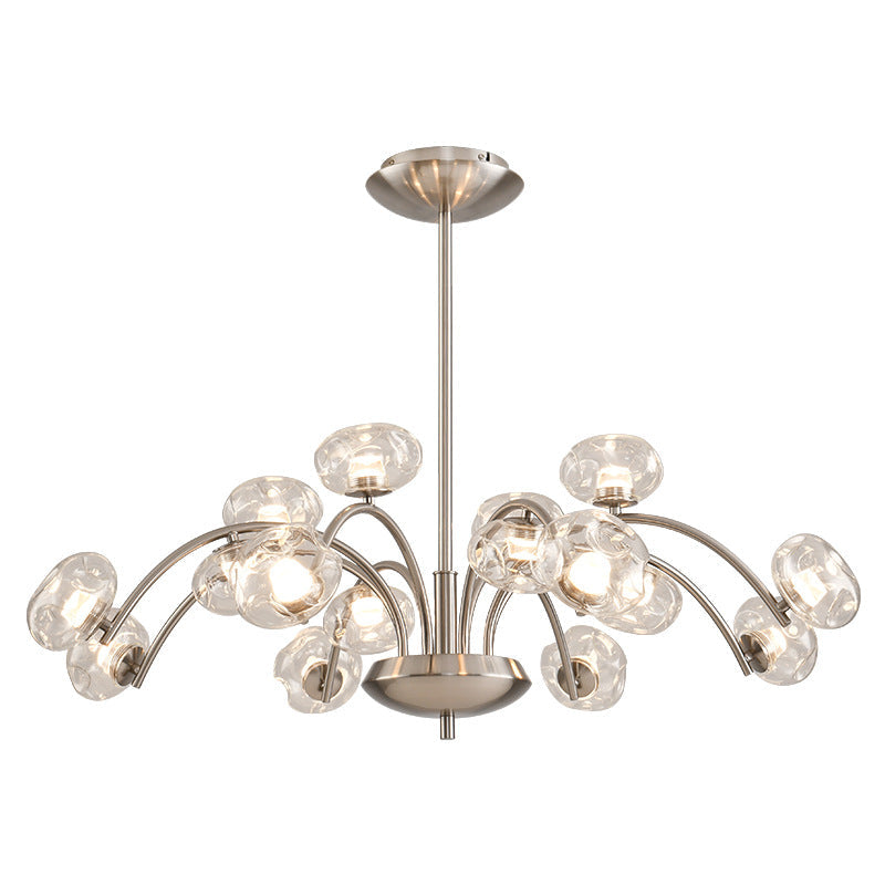 Contemporary Luxury Curved Iron Frame Clear Glass Round Shade LED Chandelier For Living Room