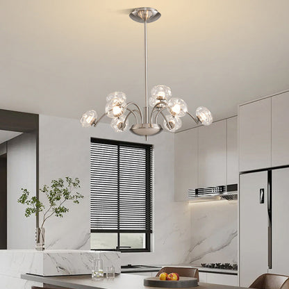 Contemporary Luxury Curved Iron Frame Clear Glass Round Shade LED Chandelier For Living Room