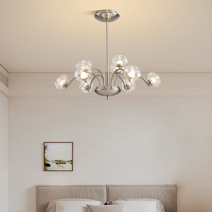 Contemporary Luxury Curved Iron Frame Clear Glass Round Shade LED Chandelier For Living Room