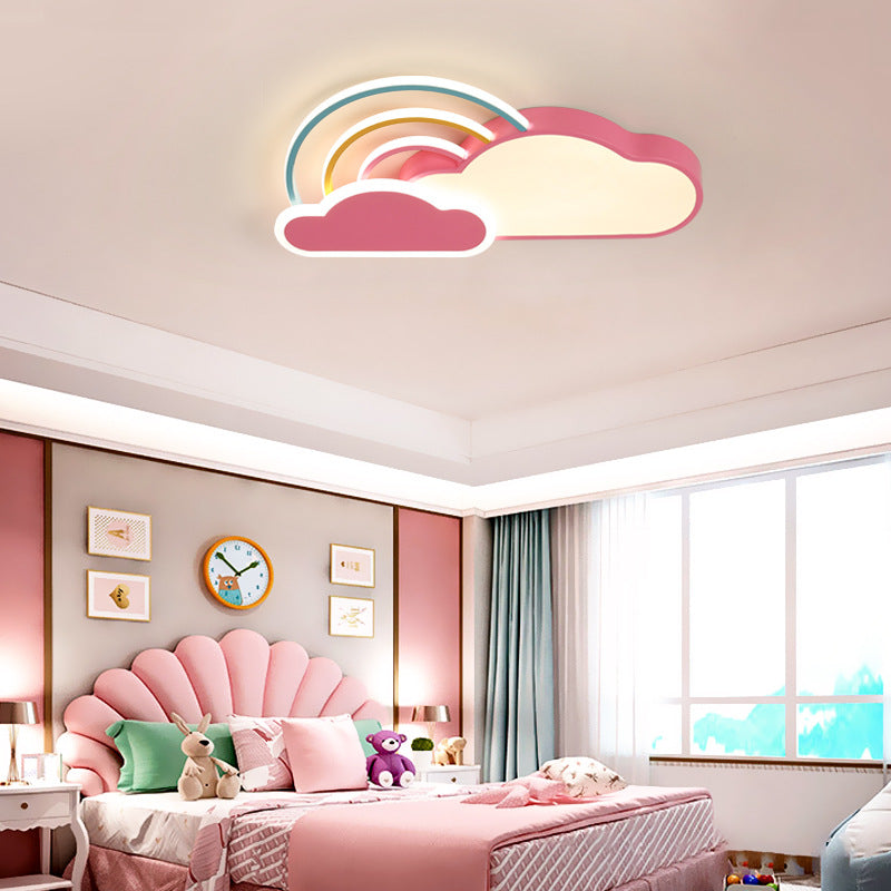 Contemporary Creative Cloud Rainbow Iron Acrylic LED Flush Mount Ceiling Light For Living Room