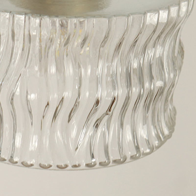Contemporary Luxury Brass Water Ripple Glass Cylinder 1-Light Semi-Flush Mount Ceiling Light For Living Room
