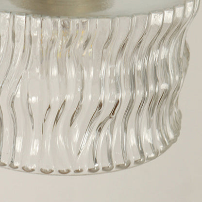 Contemporary Luxury Brass Water Ripple Glass Cylinder 1-Light Semi-Flush Mount Ceiling Light For Living Room