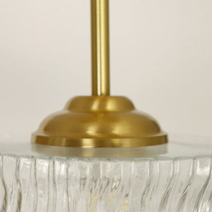 Contemporary Luxury Brass Water Ripple Glass Cylinder 1-Light Semi-Flush Mount Ceiling Light For Living Room