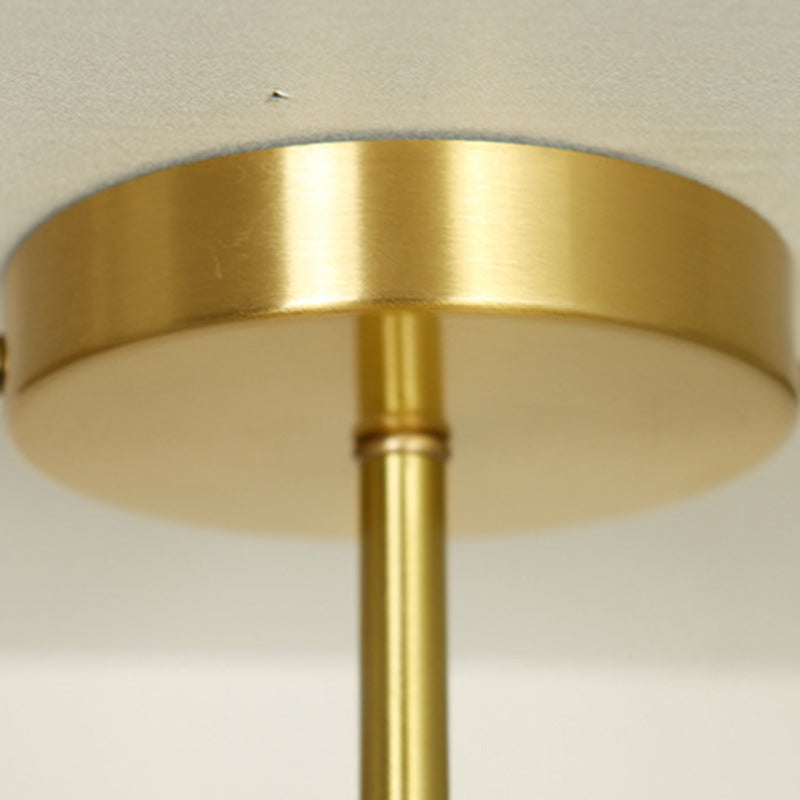 Contemporary Luxury Brass Water Ripple Glass Cylinder 1-Light Semi-Flush Mount Ceiling Light For Living Room