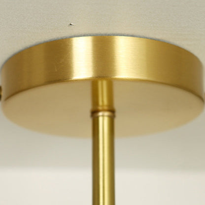 Contemporary Luxury Brass Water Ripple Glass Cylinder 1-Light Semi-Flush Mount Ceiling Light For Living Room