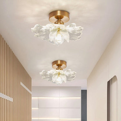 Contemporary Luxury Hardware Petal Resin Shade 1-Light Semi-Flush Mount Ceiling Light For Living Room
