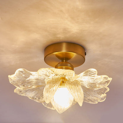 Contemporary Luxury Hardware Petal Resin Shade 1-Light Semi-Flush Mount Ceiling Light For Living Room