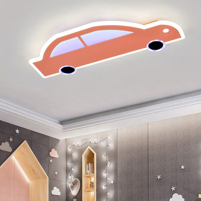 Contemporary Creative Cartoon Car Iron Acrylic LED Flush Mount Ceiling Light For Living Room