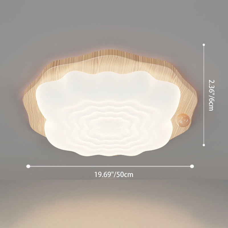 伝統的な日本の木目調PVC雲シェードLEDフラッシュマウントシーリングライトリビングルーム用
