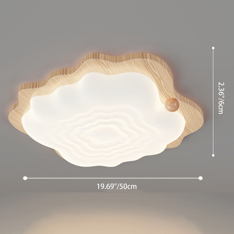 伝統的な日本の木目調PVC雲シェードLEDフラッシュマウントシーリングライトリビングルーム用
