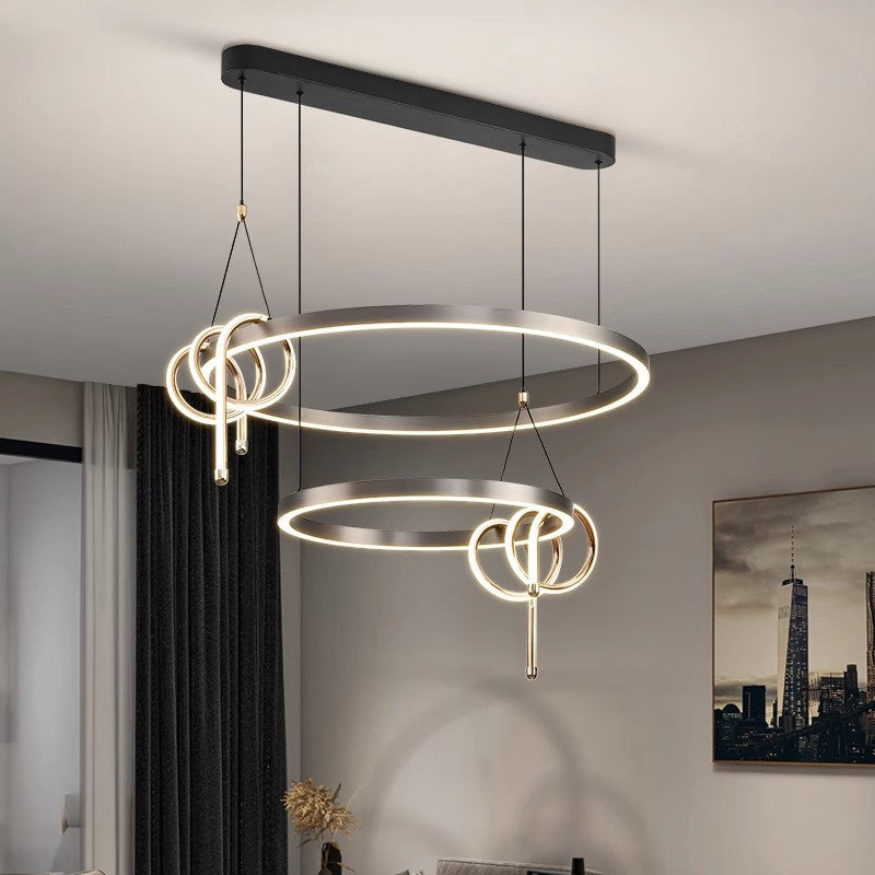 Modern Minimalist Iron Aluminum Circle Ring Silicone LED Pendant Light Island Light For Living Room