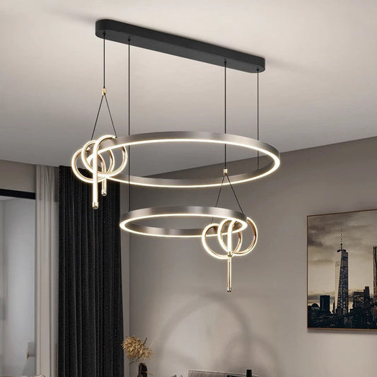 Modern Minimalist Iron Aluminum Circle Ring Silicone LED Pendant Light Island Light For Living Room
