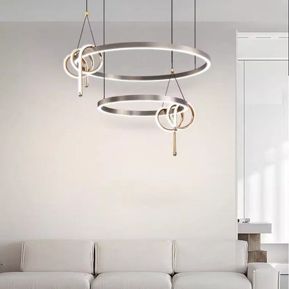 Modern Minimalist Iron Aluminum Circle Ring Silicone LED Pendant Light Island Light For Living Room