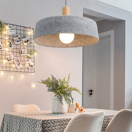 Contemporary Nordic Solid Wood Felt Round Shade 1-Light Pendant Light For Living Room