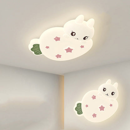 Contemporary Creative Cartoon Strawberry Rabbit LED Flush Mount Ceiling Light For Living Room